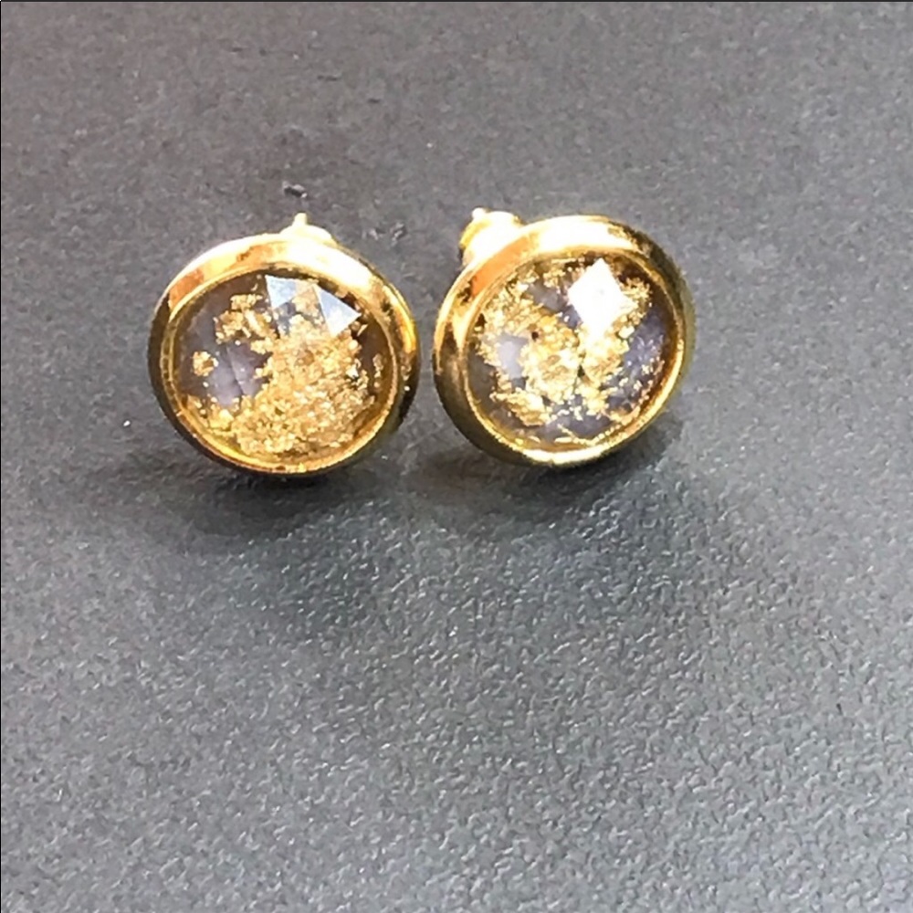 Gold Flaked Faceted Stud Earrings